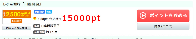 じぶん銀行の口座開設で1500円